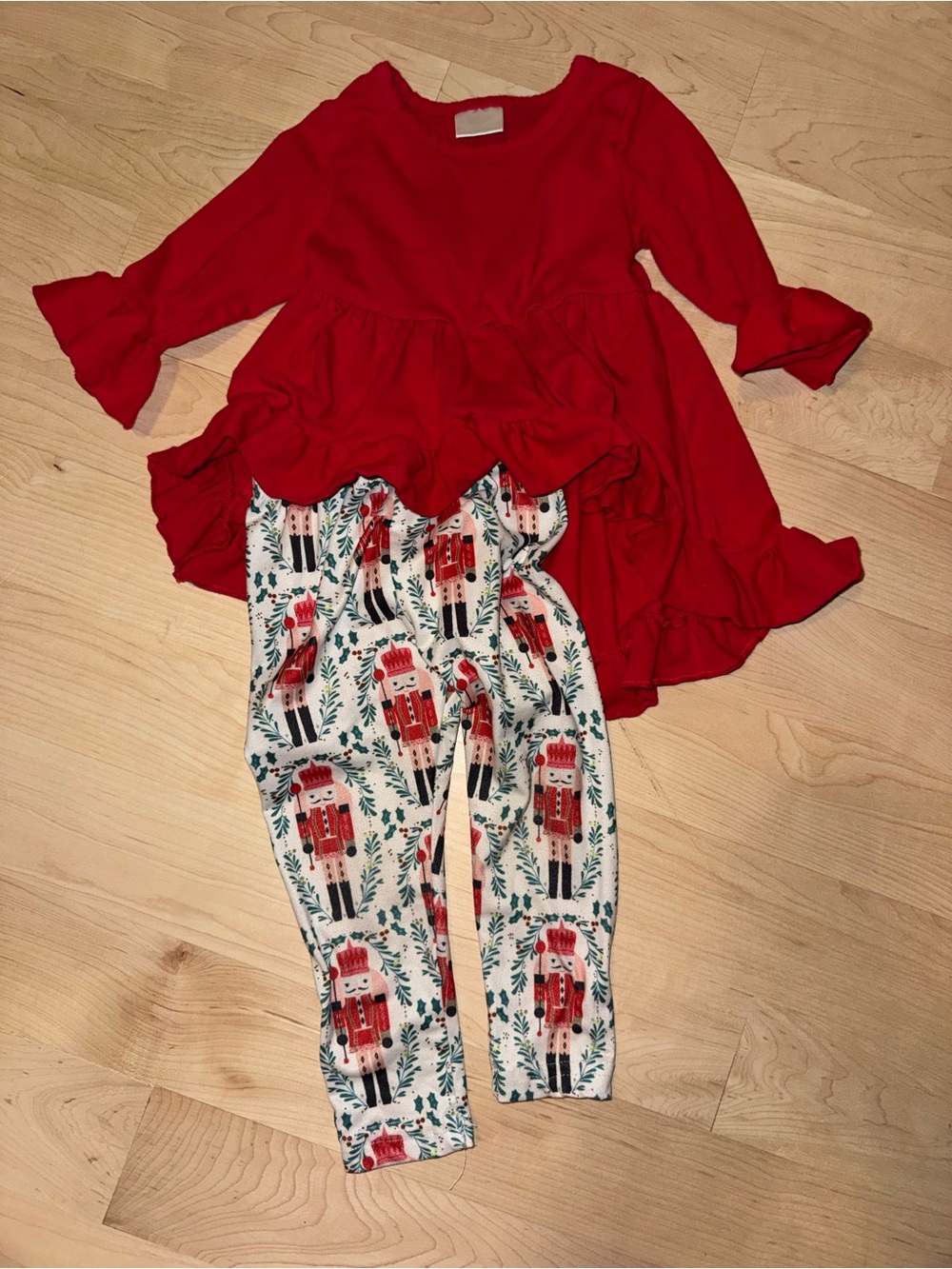 Red Nutcracker Print Girls' Leggings and Tunic Set